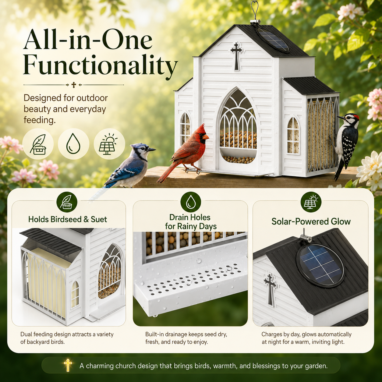 🔥 Hot Sale 59% OFF + Free Shipping🐦 Church Bird Feeder With Solar Light thumbnail 4
