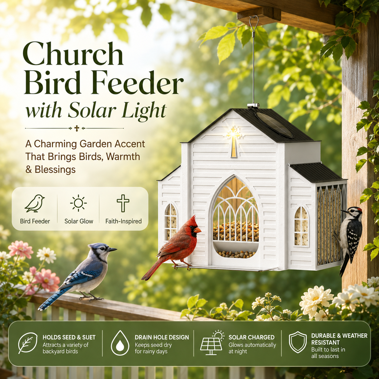 🔥 Hot Sale 59% OFF + Free Shipping🐦 Church Bird Feeder With Solar Light - Image 1