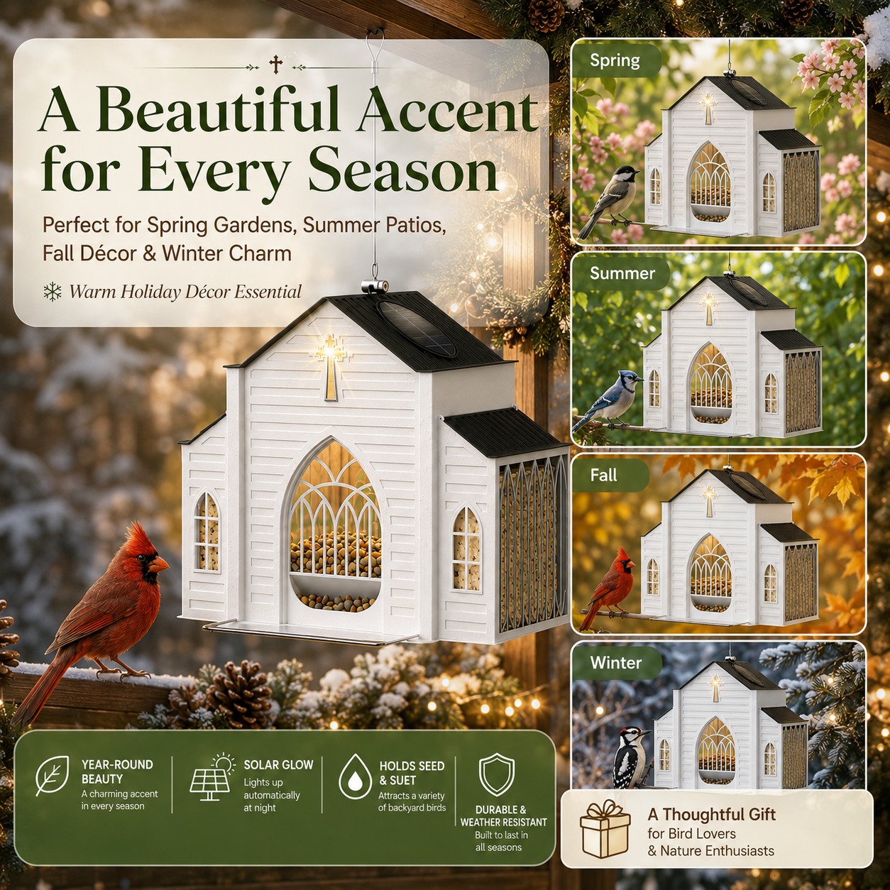 🔥 Hot Sale 59% OFF + Free Shipping🐦 Church Bird Feeder With Solar Light thumbnail 8