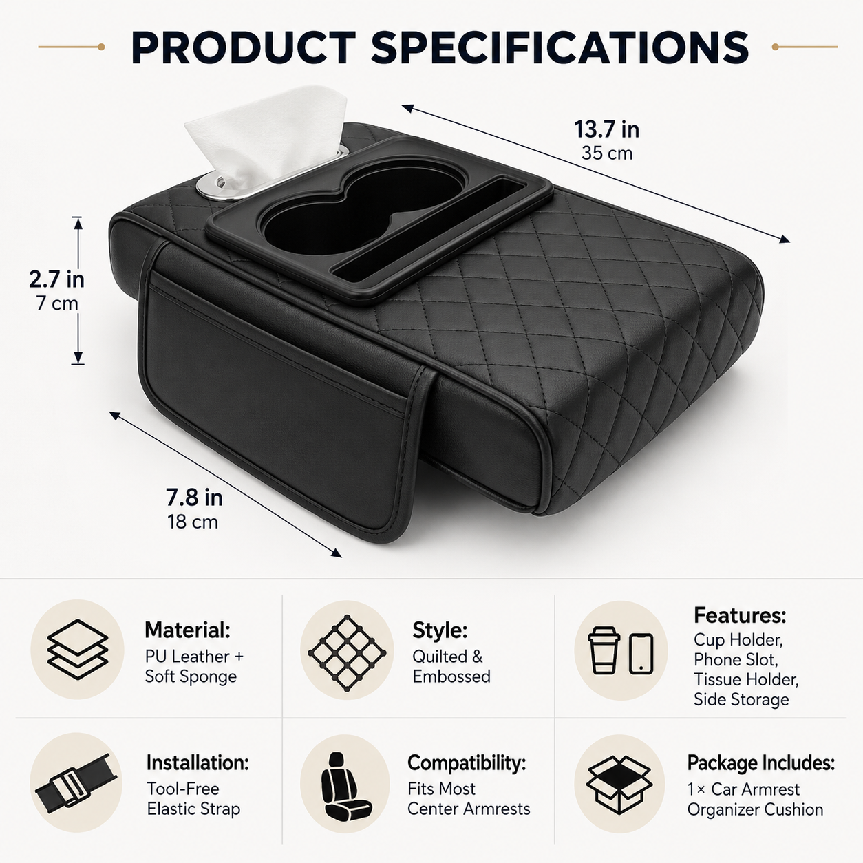 🔥 HOT DEAL — Save Up To 60% 🚗 Car Console Organizer – PU Leather Armrest, Side Storage, Cup Holder thumbnail 11