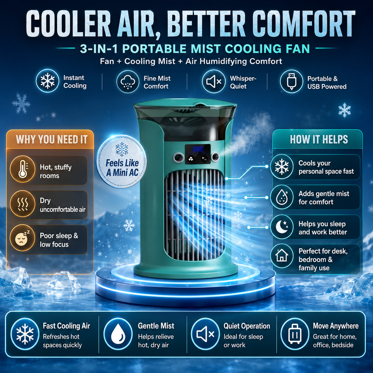 🔥Limited Time Promotion 50% OFF🔥3-in-1 Desktop Air Cooler Fan thumbnail 6