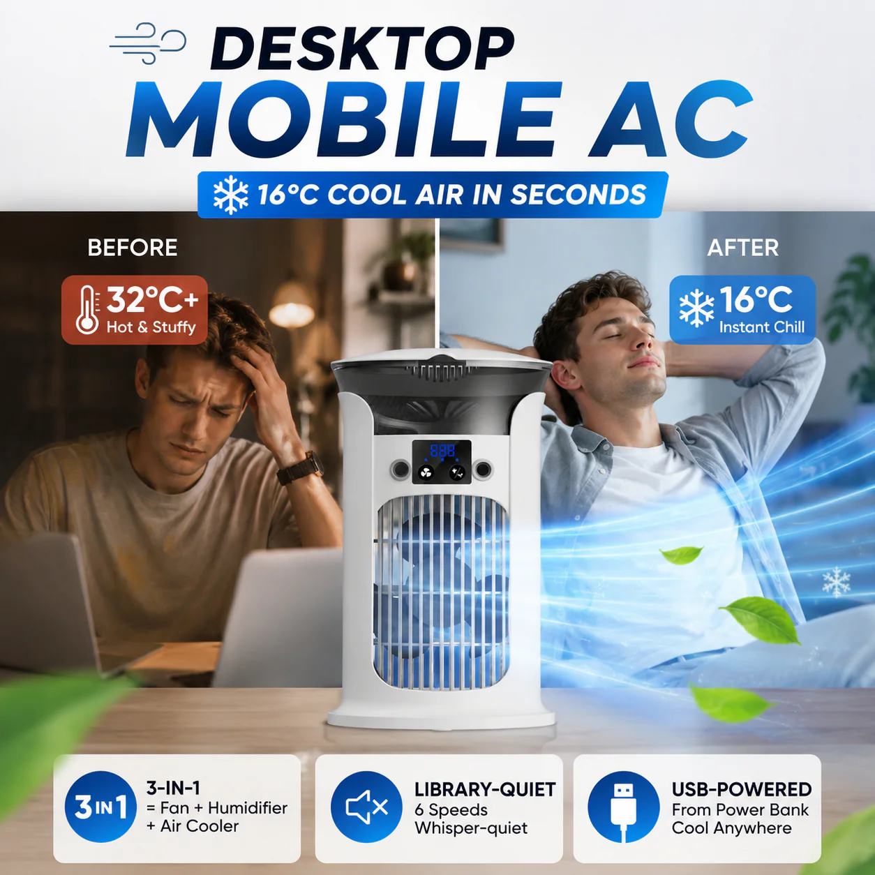 🔥Limited Time Promotion 50% OFF🔥3-in-1 Desktop Air Cooler Fan thumbnail 4