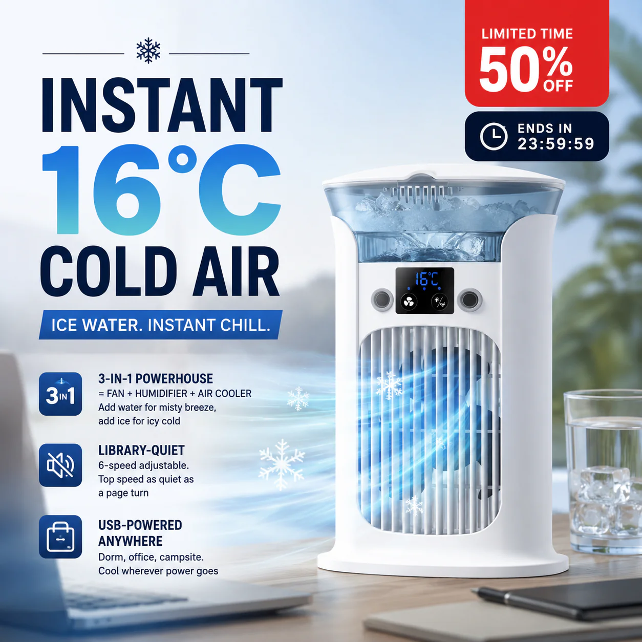 🔥Limited Time Promotion 50% OFF🔥3-in-1 Desktop Air Cooler Fan - Image 1