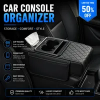 🔥 HOT DEAL — Save Up To 60% 🚗 Car Console Organizer – PU Leather Armrest, Side Storage, Cup Holder thumbnail 1