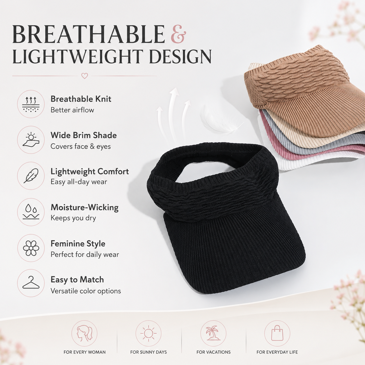 🏆BIG SALE 50%🎉Women's Breathable Knit Sun Visor Hat thumbnail 2