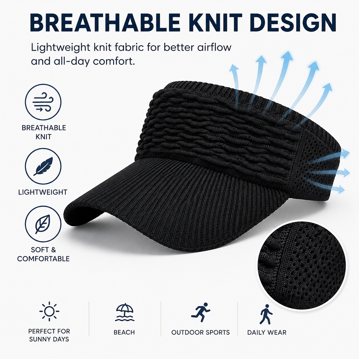 🏆BIG SALE 50%🎉Women's Breathable Knit Sun Visor Hat - Image 1