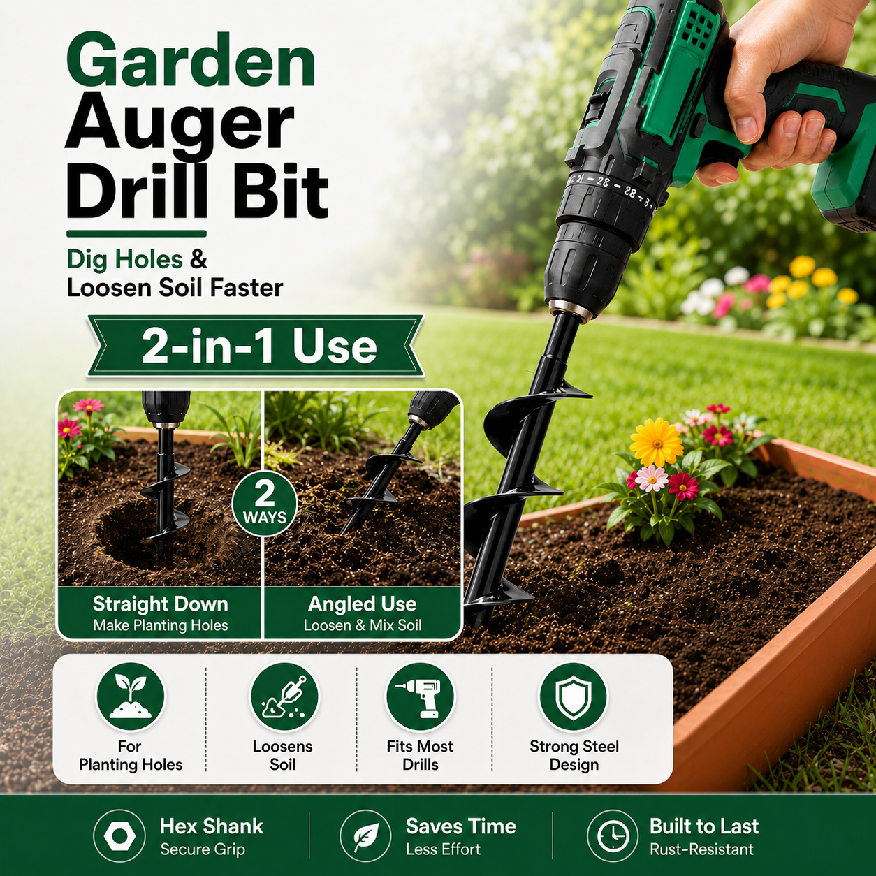 🔥50% OFF + Free Shipping🔥2-in-1 Garden Auger Drill Bit🌿🌱 - Image 1