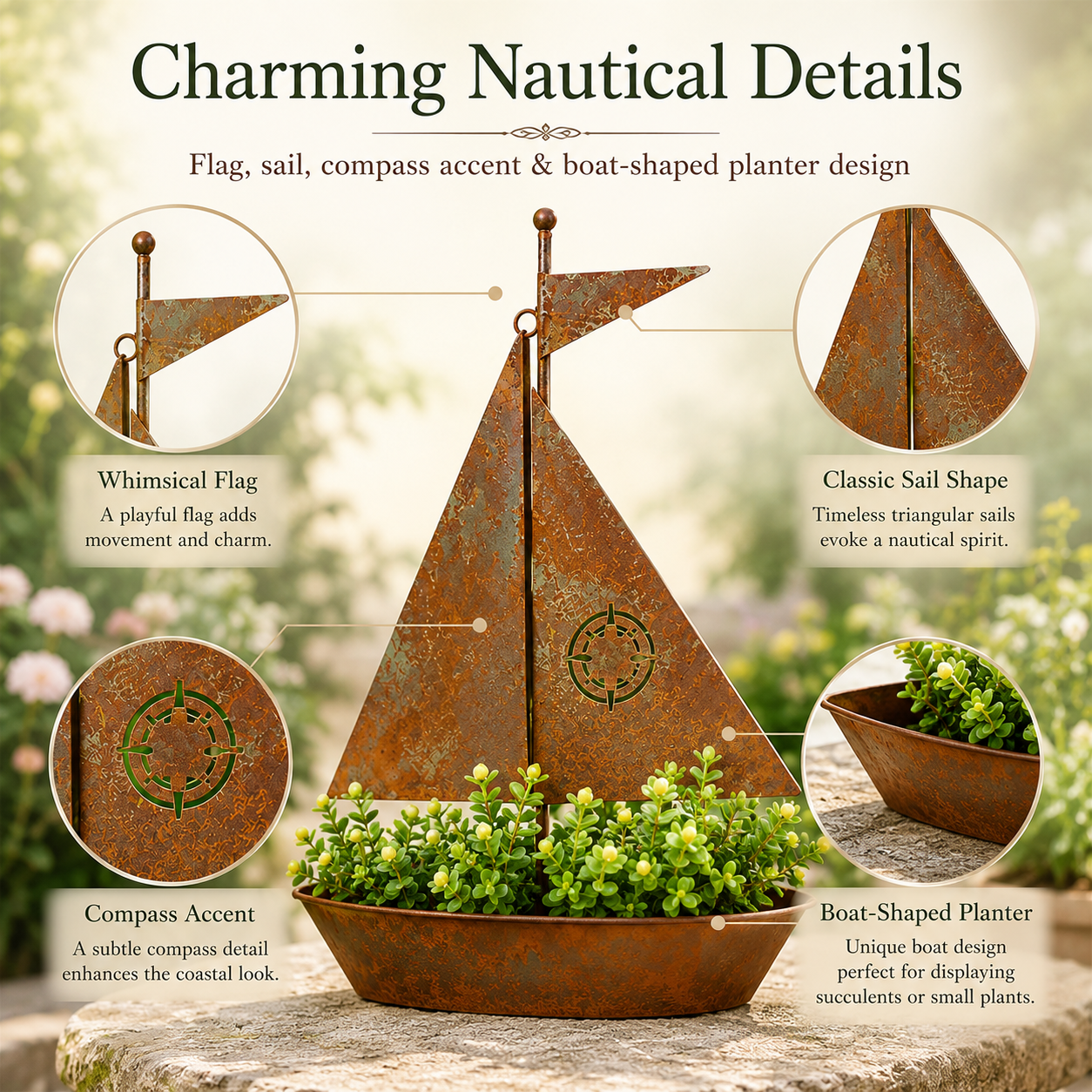 🔥59% OFF + Free Shipping🔥⛵ Rustic Sailboat Planter Decor⛵ thumbnail 6