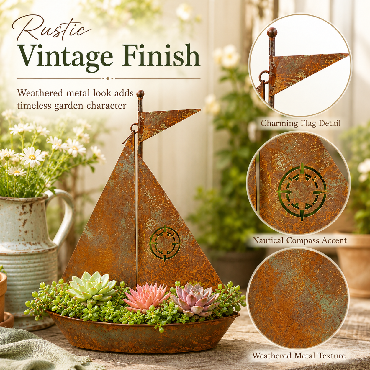 🔥59% OFF + Free Shipping🔥⛵ Rustic Sailboat Planter Decor⛵ thumbnail 3