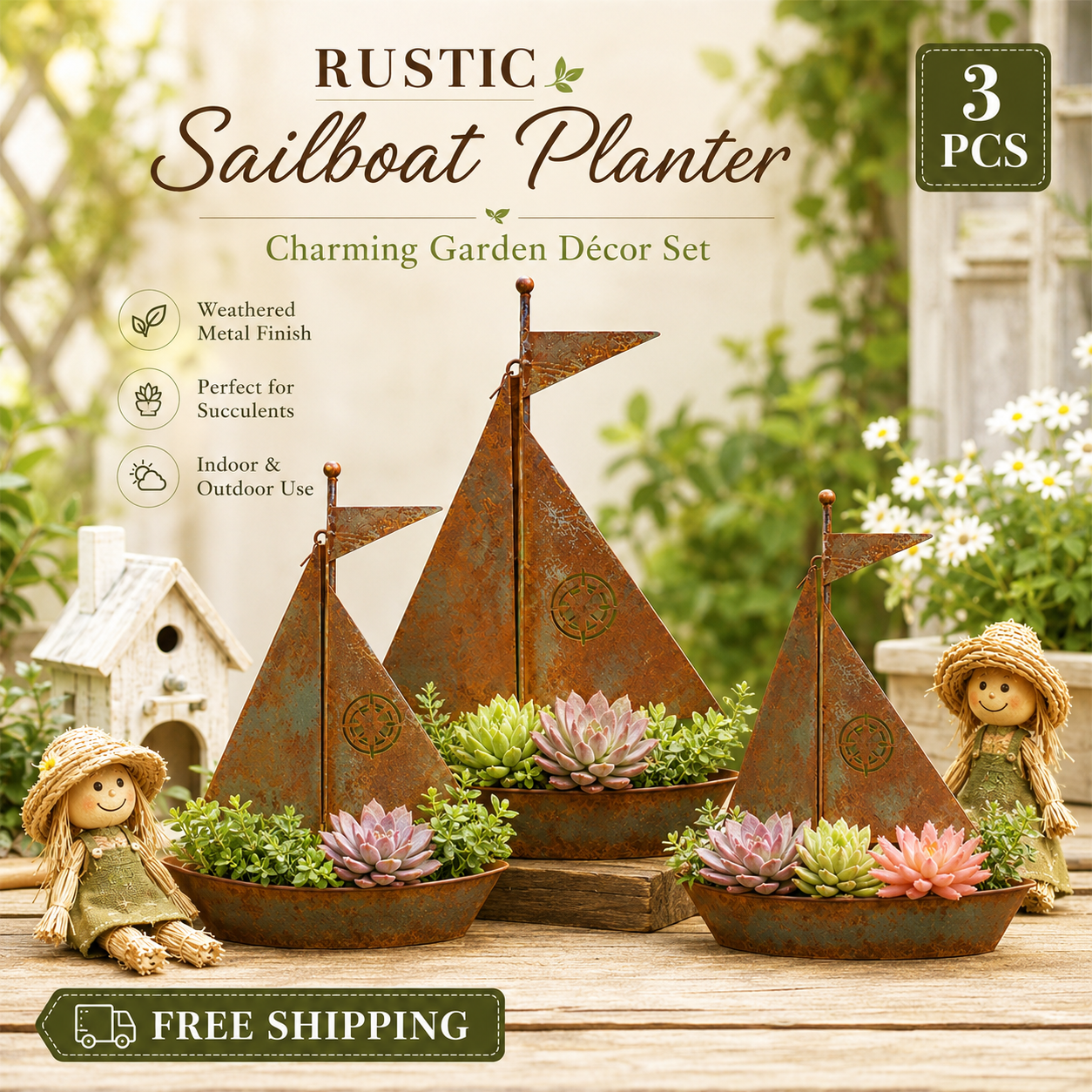 🔥59% OFF + Free Shipping🔥⛵ Rustic Sailboat Planter Decor⛵ thumbnail 11