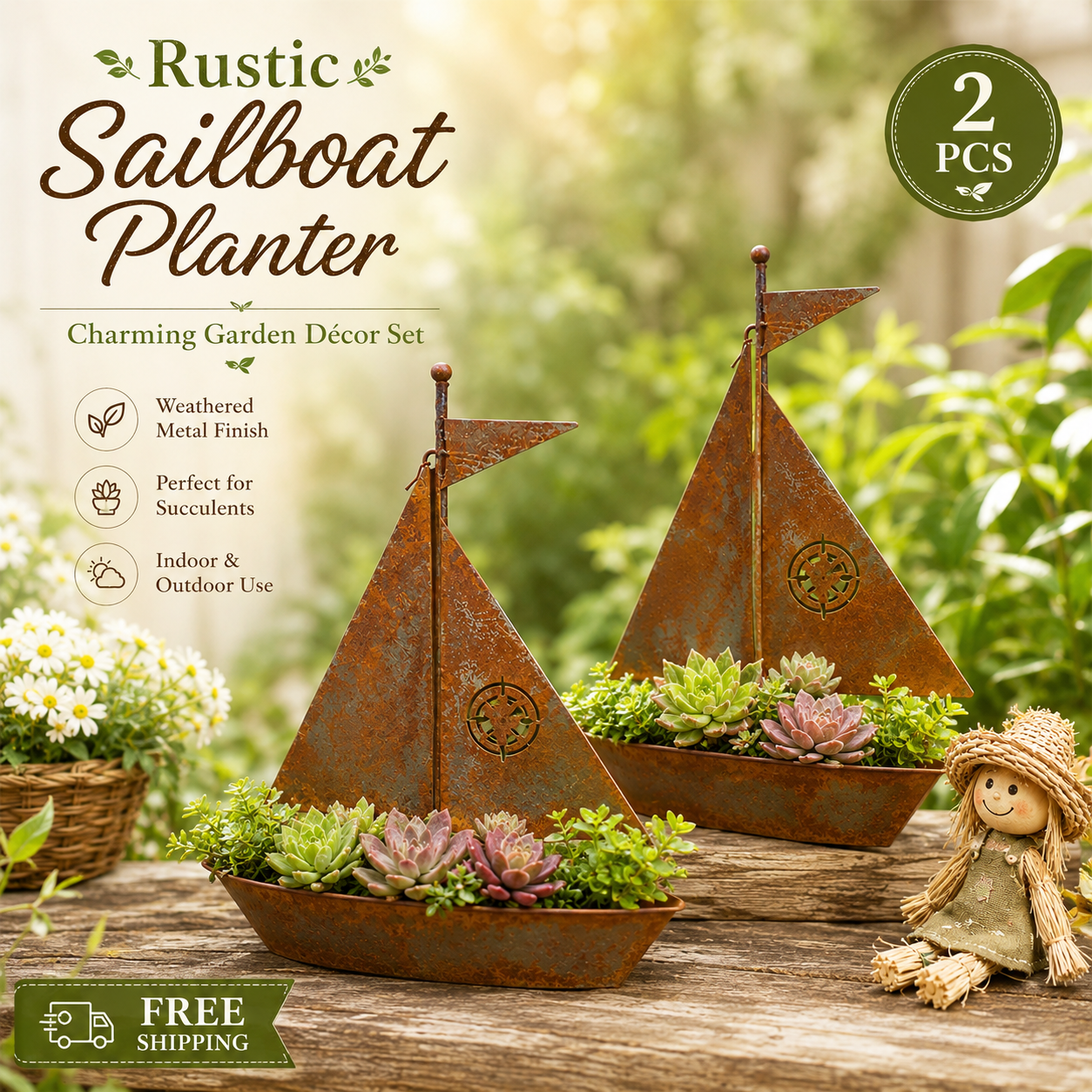 🔥59% OFF + Free Shipping🔥⛵ Rustic Sailboat Planter Decor⛵ thumbnail 10