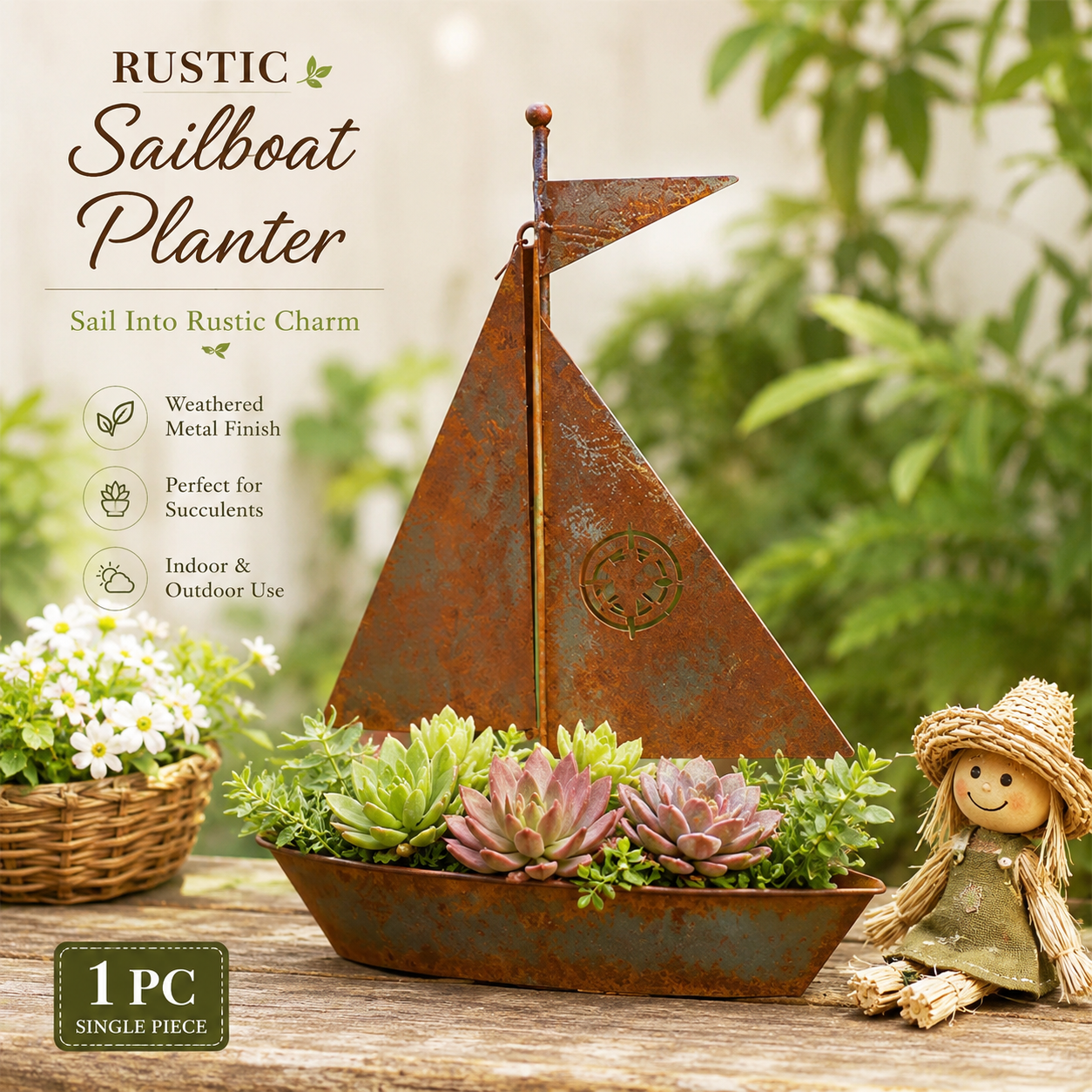 🔥59% OFF + Free Shipping🔥⛵ Rustic Sailboat Planter Decor⛵ thumbnail 9