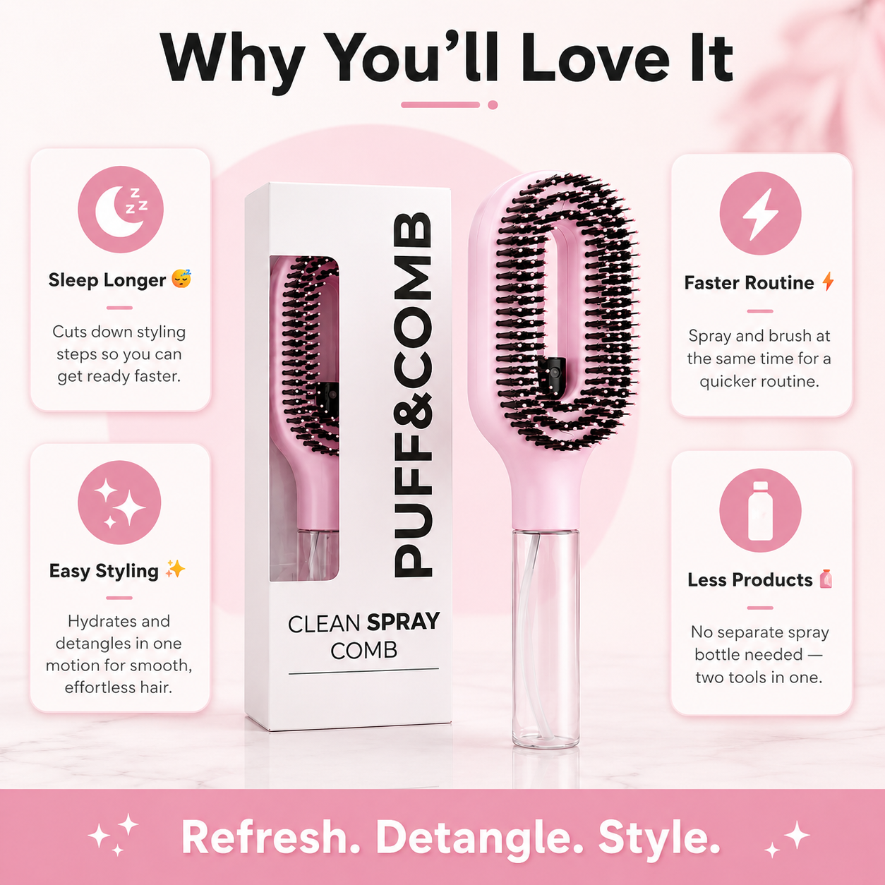 🔥Puff&Comb 2-in-1 Spray Brush 🔥One Brush. Less Frizz. More Bounce. thumbnail 4
