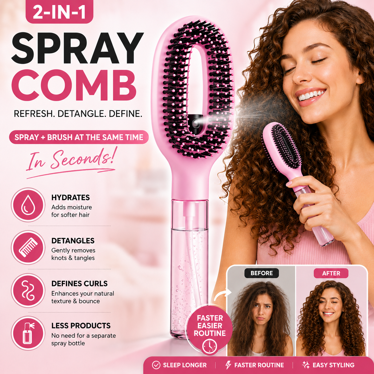 🔥Puff&Comb 2-in-1 Spray Brush 🔥One Brush. Less Frizz. More Bounce. - Image 1