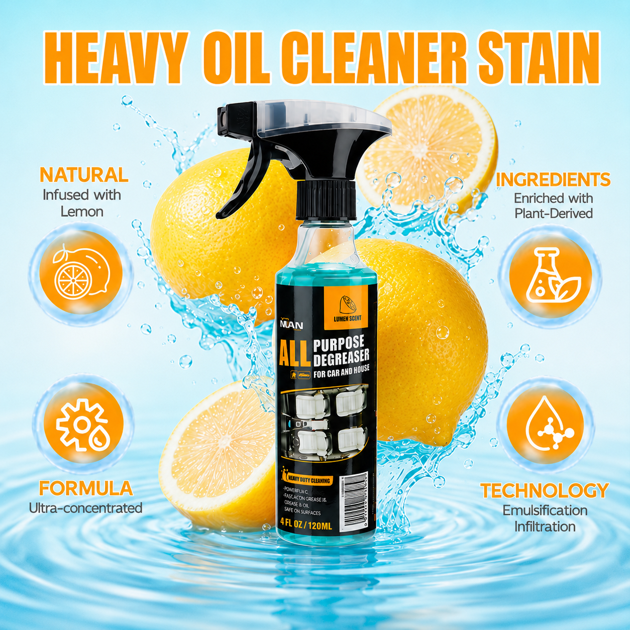🍋 All-Purpose Heavy-Duty Degreaser Spray (120ml size only 🛡️) thumbnail 2