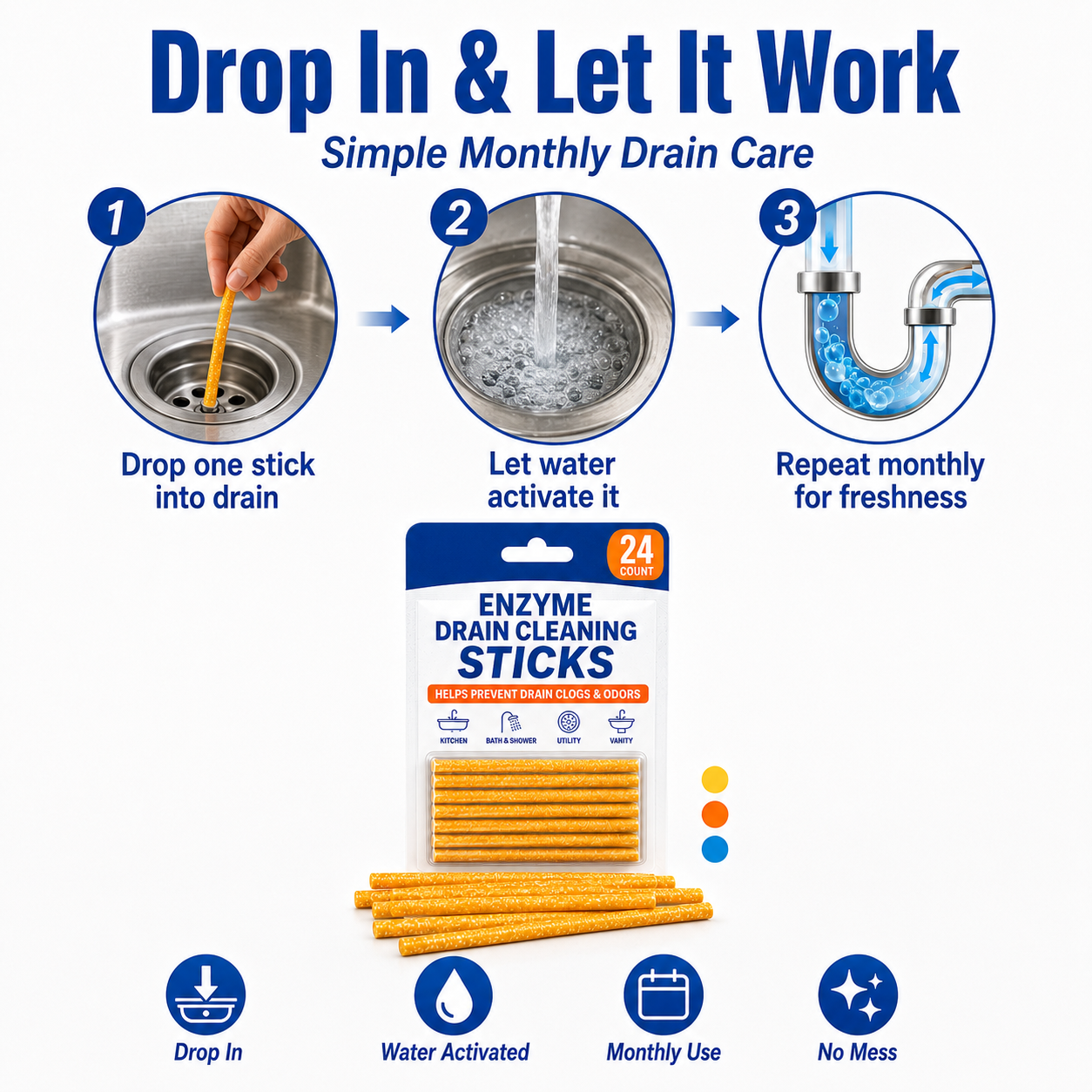 🧼 Drop 1 Stick In — Help Keep Drains Fresh, Clear & Odor-Free All Month. thumbnail 2