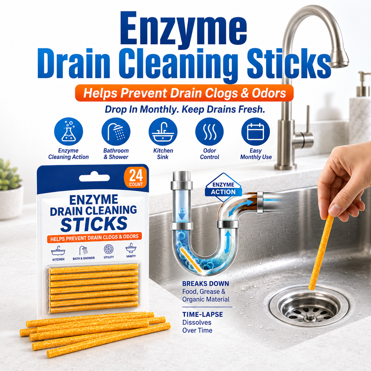 🧼 Drop 1 Stick In — Help Keep Drains Fresh, Clear & Odor-Free All Month. - Image 1