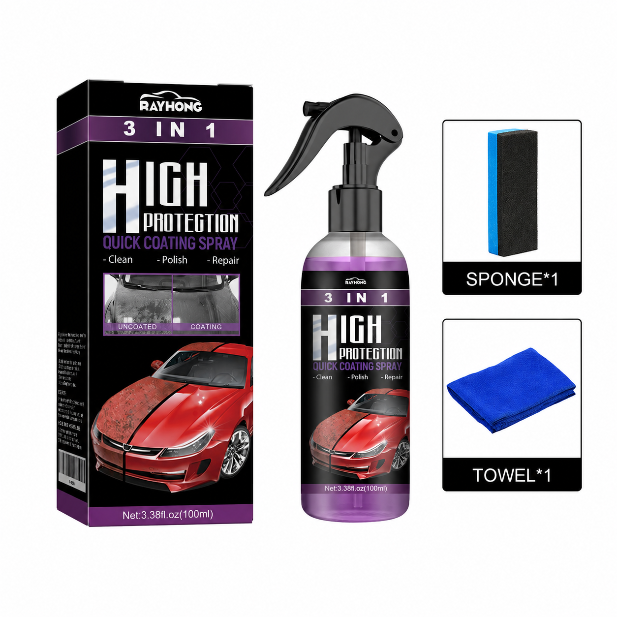 🚗 3 in 1 High Protection Quick Car Coating Spray thumbnail 2