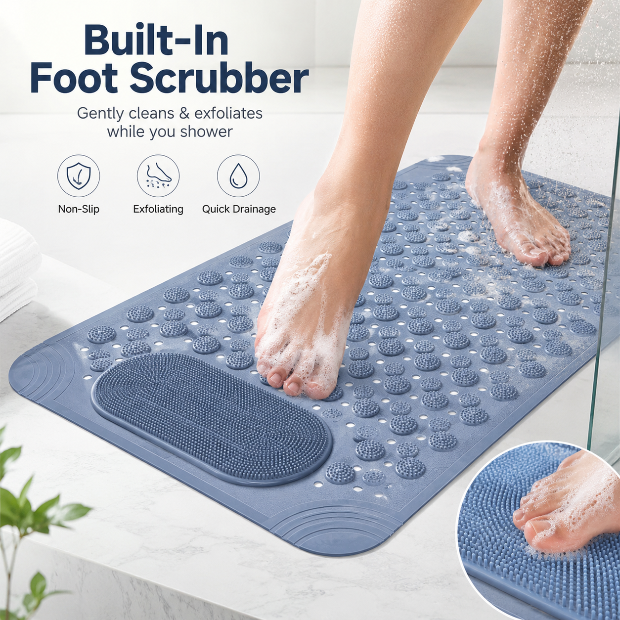 💧2 in 1 SafeStep Anti-Slip Shower Mat With Foot Scrubber 🚿🏆 Perfect For Seniors, Kids & Family Bathrooms thumbnail 3