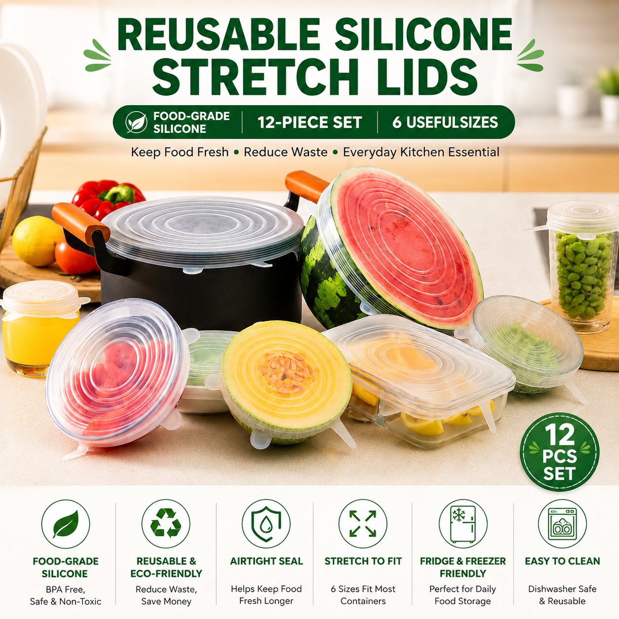 🥣 Multipurpose Silicone Stretch Lids – Reusable Food Covers - Image 1
