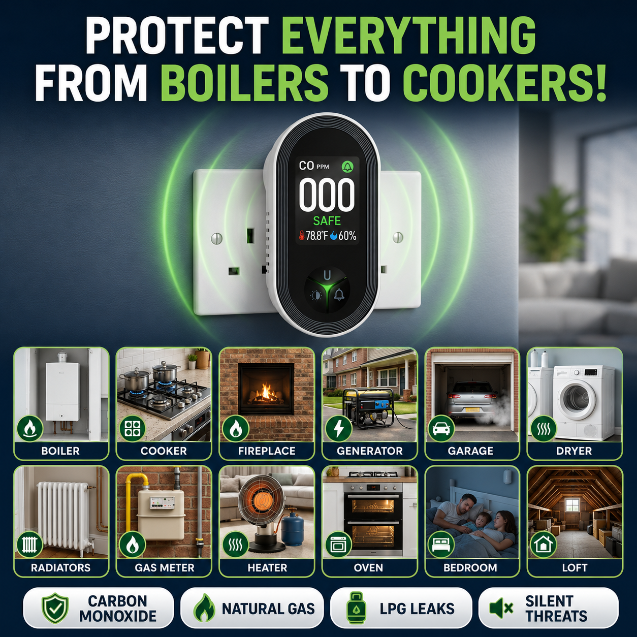 🔥SALE UP TO 60%🔥Protect Your Home From Invisible Gas Risks 🚨 SafeAir CO 4-in-1 Safety Detector thumbnail 2