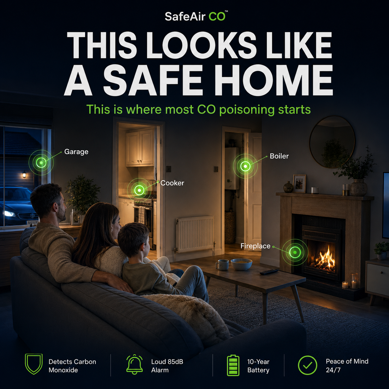 🔥SALE UP TO 60%🔥Protect Your Home From Invisible Gas Risks 🚨 SafeAir CO 4-in-1 Safety Detector thumbnail 3