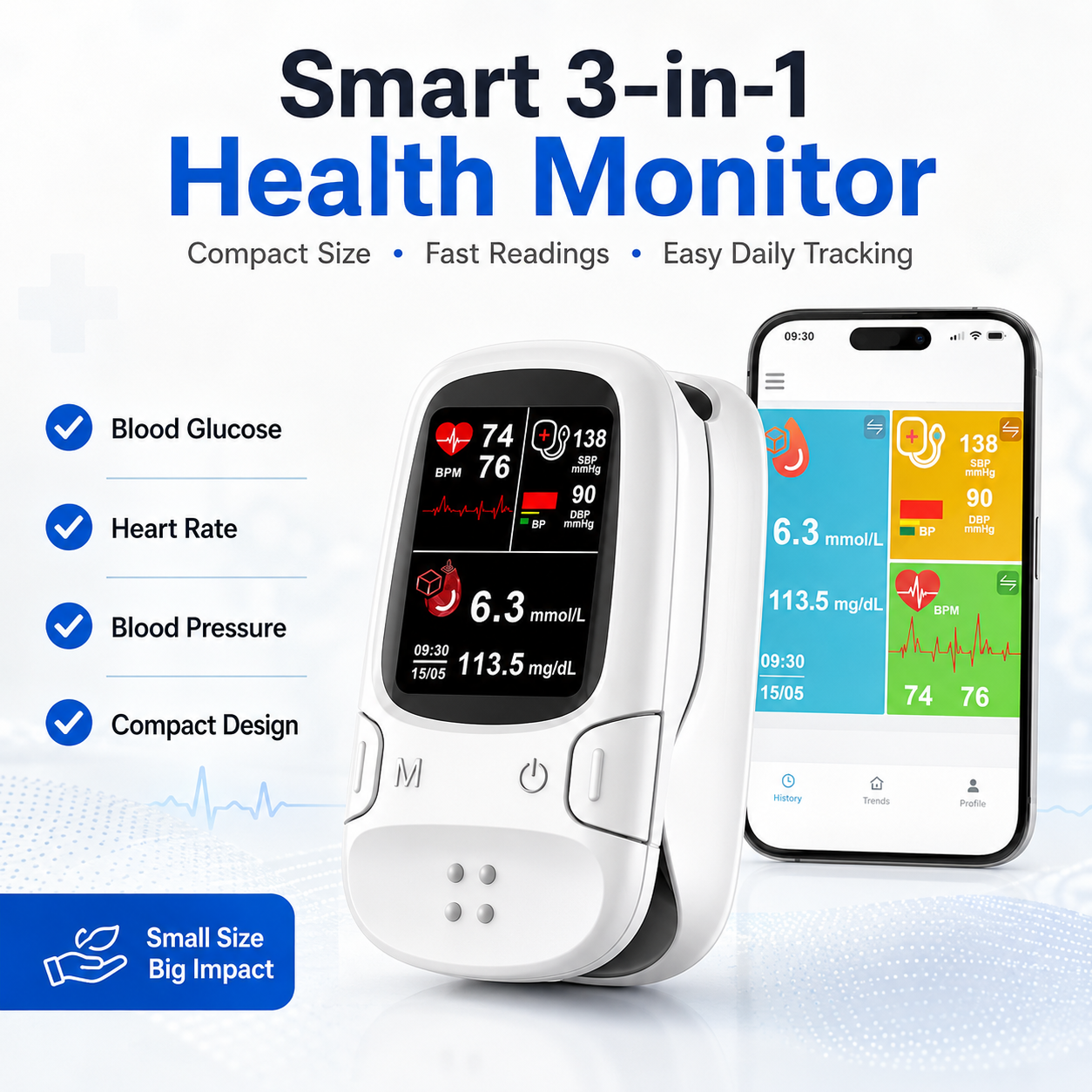 🩺 Smart 3-in-1 Health Monitor⚡Track Your Daily Health in Seconds - Image 1