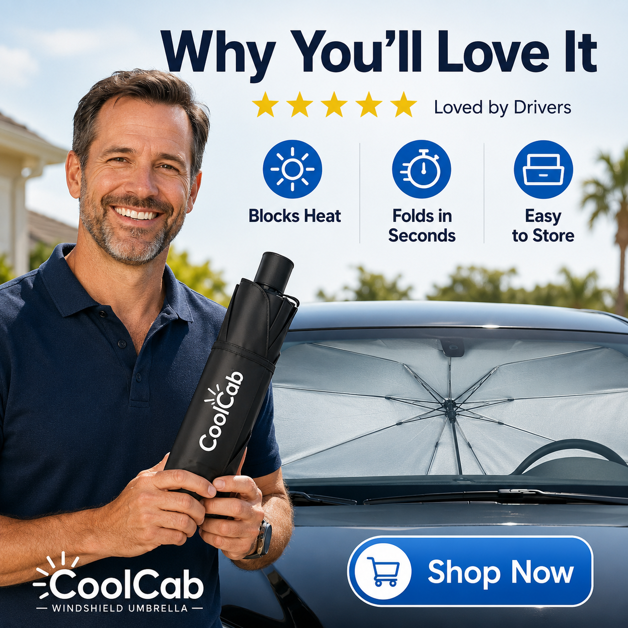 🔥SALE UP TO 60%🔥Keep Your Vehicle Cooler Under The Summer Sun❄️CoolCab Foldable Windshield Umbrella☂️ thumbnail 5