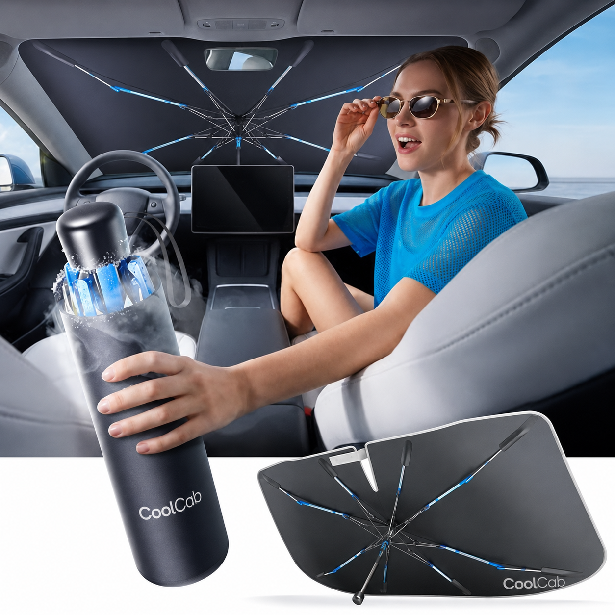 🔥SALE UP TO 60%🔥Keep Your Vehicle Cooler Under The Summer Sun❄️CoolCab Foldable Windshield Umbrella☂️ - Image 1