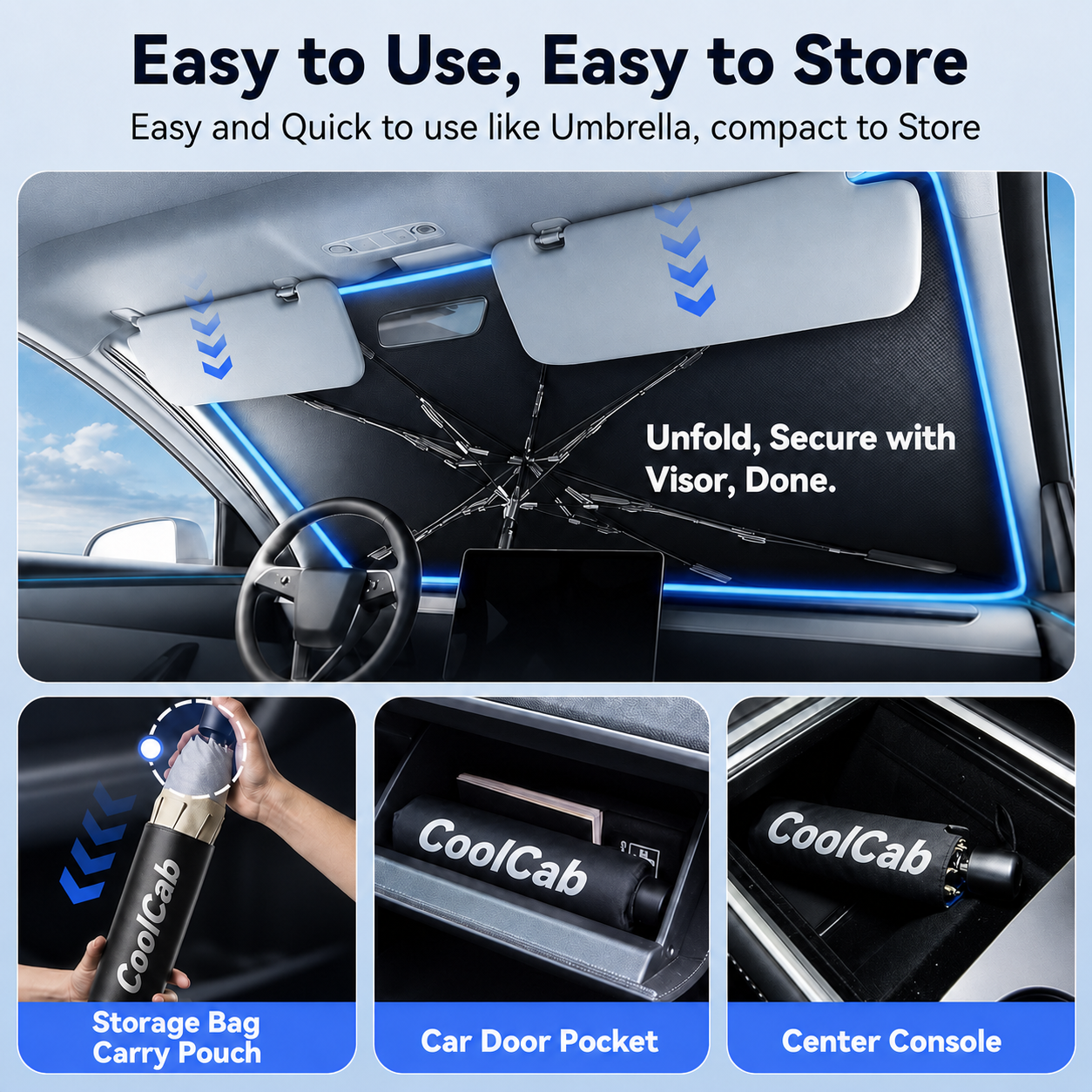 🔥SALE UP TO 60%🔥Keep Your Vehicle Cooler Under The Summer Sun❄️CoolCab Foldable Windshield Umbrella☂️ thumbnail 4