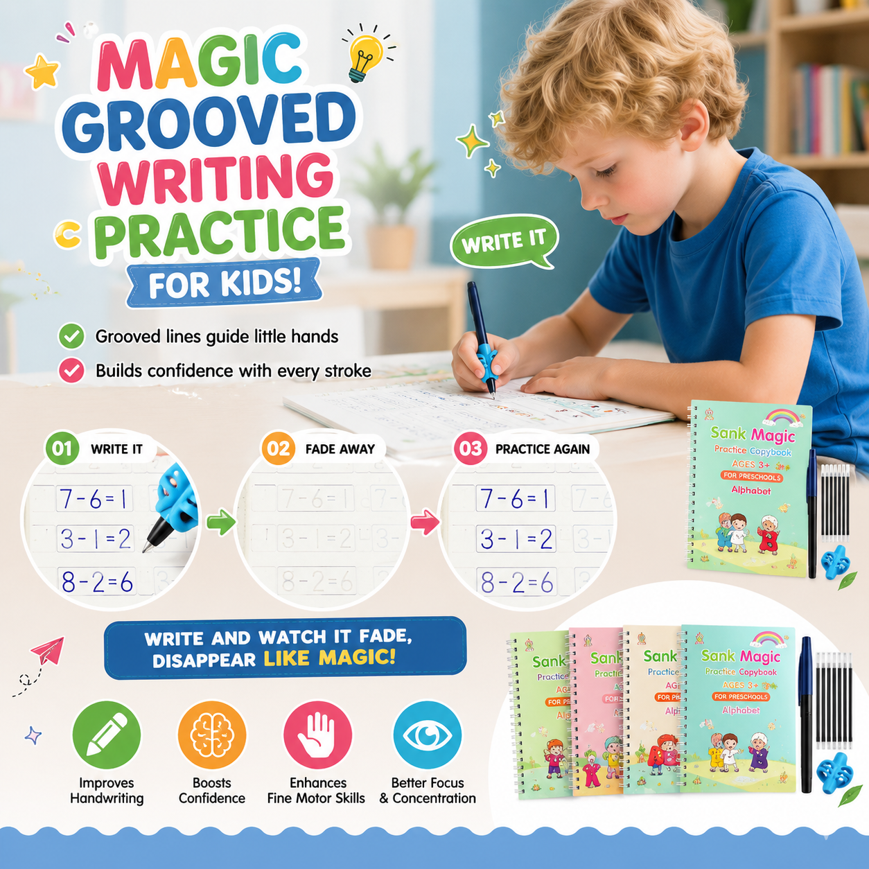 💥LAST DAY SALE 69%OFF💥📚MagicBook | Kids Practice Copybook Set (4Pcs/Set) thumbnail 3
