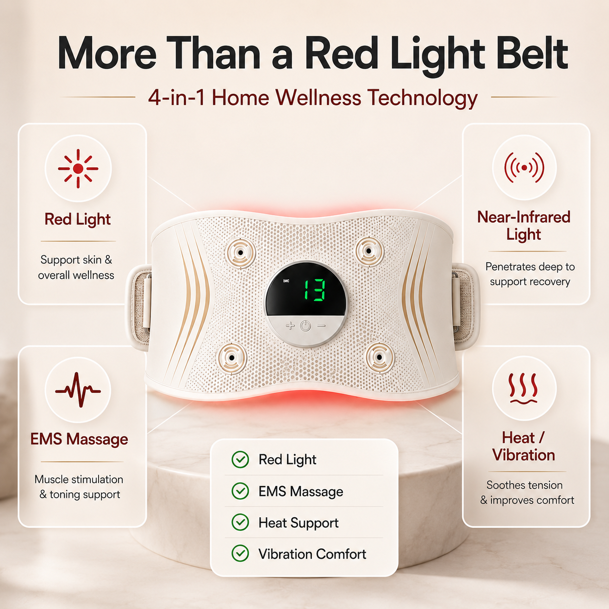 🔥 4-in-1 Waist Care Made Simple for Busy Women ✨ Red Light, EMS, Heat & Vibration Comfort — All in One Belt thumbnail 3