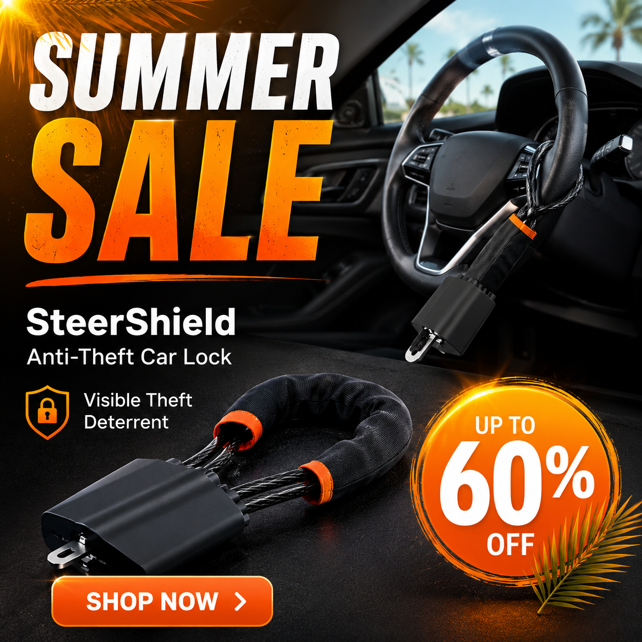 🔥SALE UP TO 60% - Freeship USA 📦Make Your Car A Harder Target🛡️SteerShield Anti-Theft Car Lock - Image 1