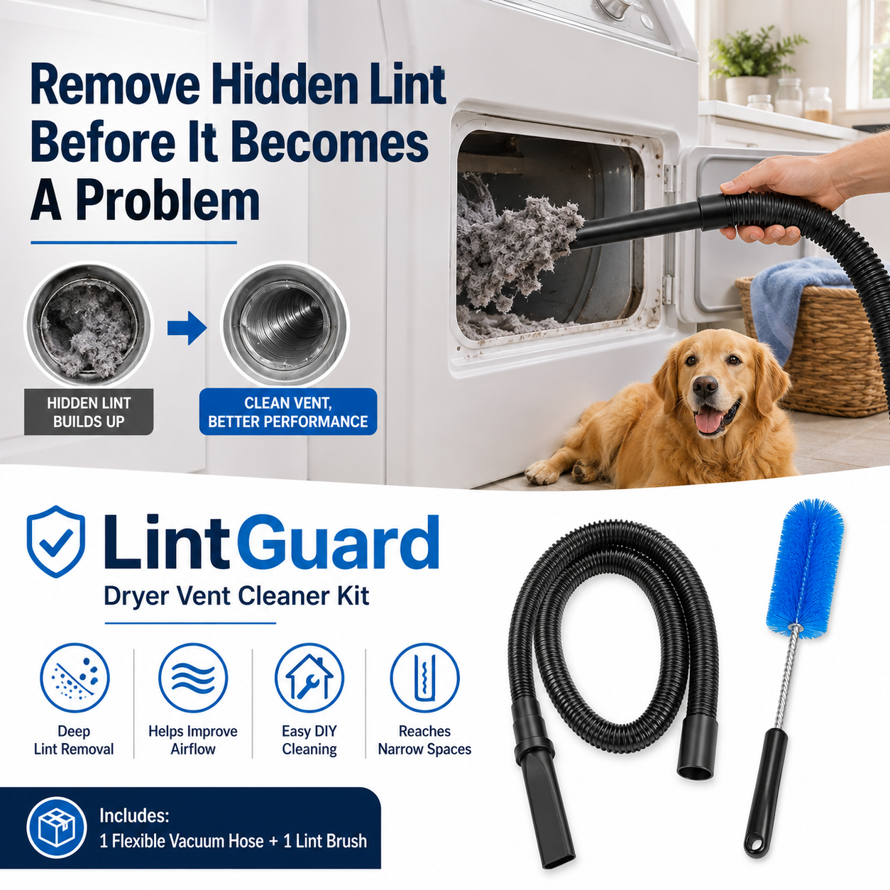 🔥Mid-Summer Sale Up To 60%🧹Remove Hidden Lint Before It Becomes A Problem 👉 LintGuard Dryer Vent Cleaner Kit - Image 1