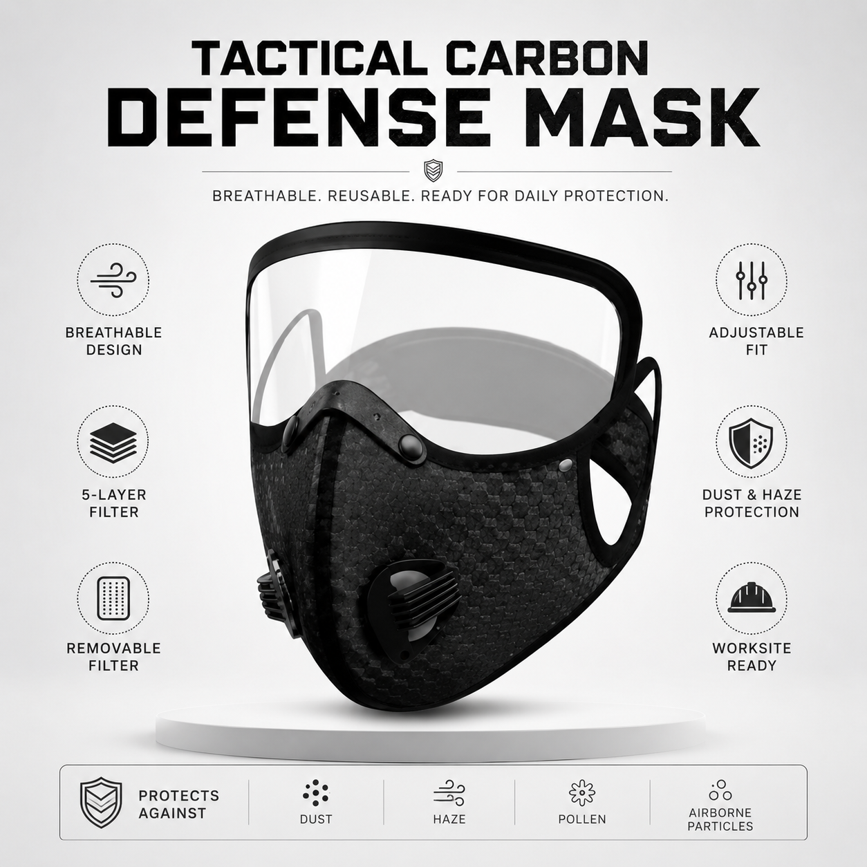 🛡️ Tactical Carbon Defense Mask – Breathe Safer in Dust, Haze & Harsh Conditions thumbnail 4