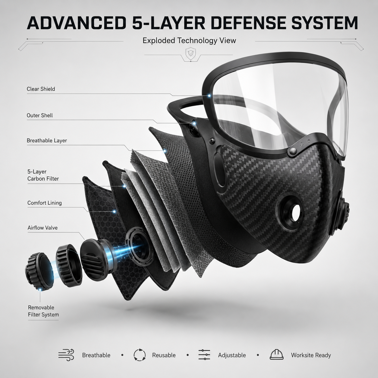 🛡️ Tactical Carbon Defense Mask – Breathe Safer in Dust, Haze & Harsh Conditions thumbnail 5