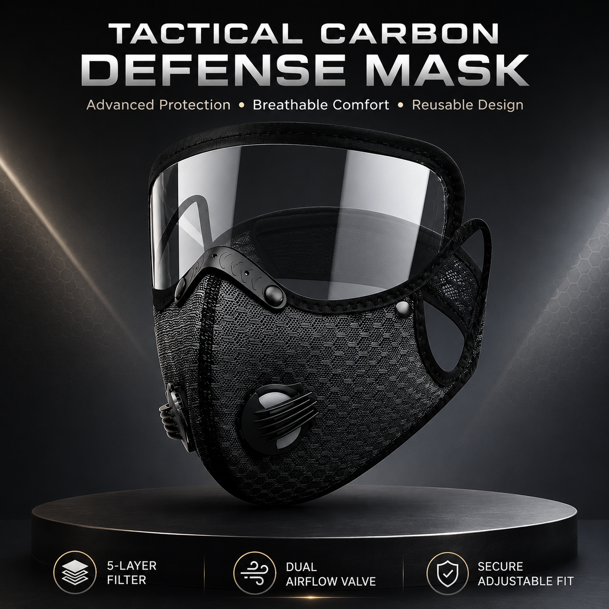 🛡️ Tactical Carbon Defense Mask – Breathe Safer in Dust, Haze & Harsh Conditions thumbnail 2