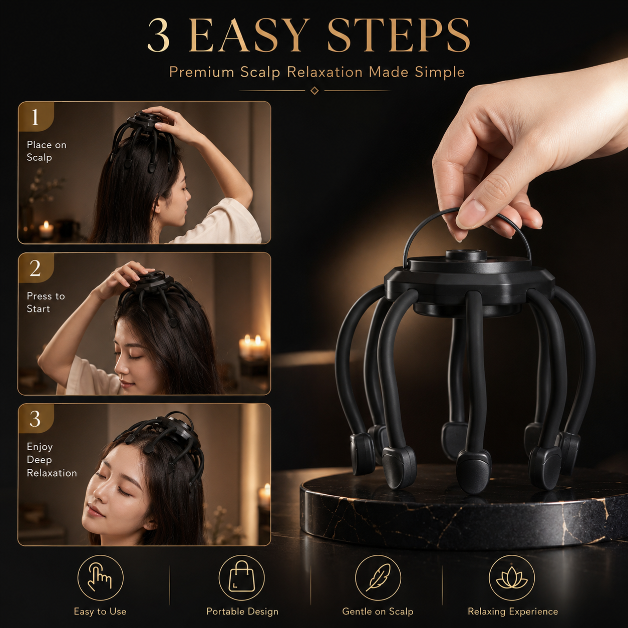💆 MEGA RELIEF SALE, Cordless Electric Scalp Massager,360 Degree Head Massager With 8 Finger Tips, Deep Relaxing And thumbnail 7