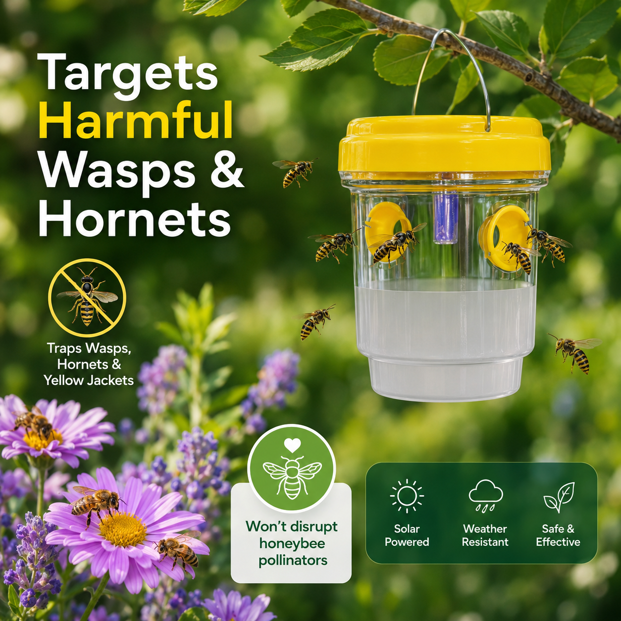 🐝☀️ Solar wasp trap for patios and gardens 🔋🌿 – Highly efficient, rechargeable, weatherproof, covers up to 500 square - Image 1