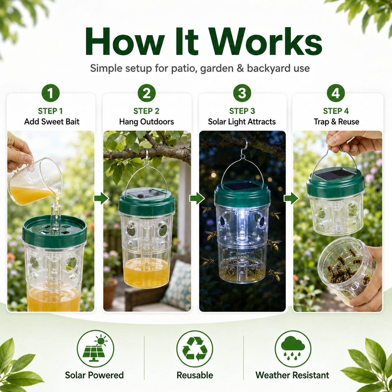 🐝☀️ Solar wasp trap for patios and gardens 🔋🌿 – Highly efficient, rechargeable, weatherproof, covers up to 500 square thumbnail 8