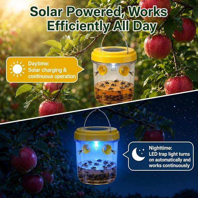 🐝☀️ Solar wasp trap for patios and gardens 🔋🌿 – Highly efficient, rechargeable, weatherproof, covers up to 500 square thumbnail 4
