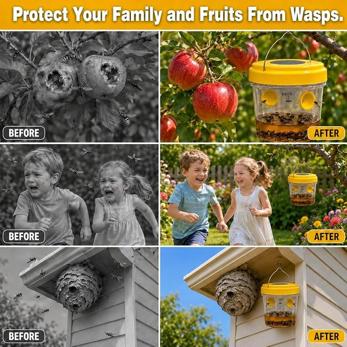 🐝☀️ Solar wasp trap for patios and gardens 🔋🌿 – Highly efficient, rechargeable, weatherproof, covers up to 500 square thumbnail 3