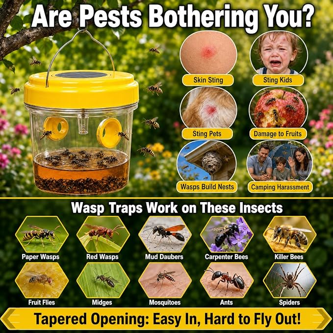 🐝☀️ Solar wasp trap for patios and gardens 🔋🌿 – Highly efficient, rechargeable, weatherproof, covers up to 500 square thumbnail 2