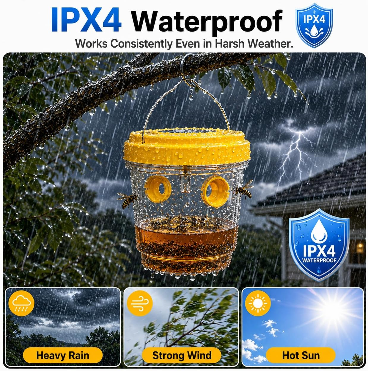 🐝☀️ Solar wasp trap for patios and gardens 🔋🌿 – Highly efficient, rechargeable, weatherproof, covers up to 500 square thumbnail 11