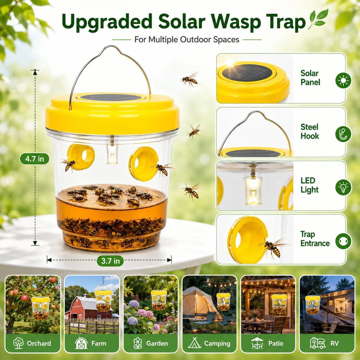 🐝☀️ Solar wasp trap for patios and gardens 🔋🌿 – Highly efficient, rechargeable, weatherproof, covers up to 500 square thumbnail 12