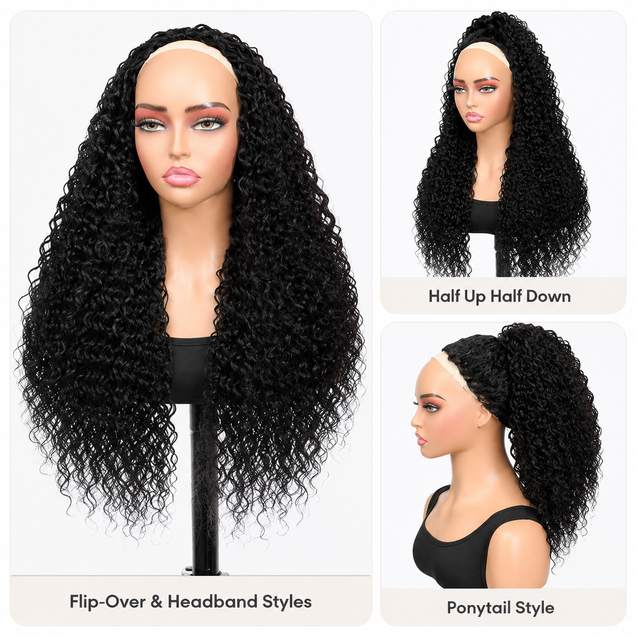 🔥SALE UP TO 60%🔥3-In-1 Curly Half Wig Human Hair - Get Fuller, Longer Curls In Minutes 🧚‍♀️ thumbnail 4