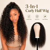🔥SALE UP TO 60%🔥3-In-1 Curly Half Wig Human Hair - Get Fuller, Longer Curls In Minutes 🧚‍♀️ thumbnail 1