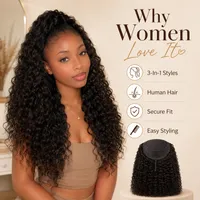 🔥SALE UP TO 60%🔥3-In-1 Curly Half Wig Human Hair - Get Fuller, Longer Curls In Minutes 🧚‍♀️ thumbnail 5