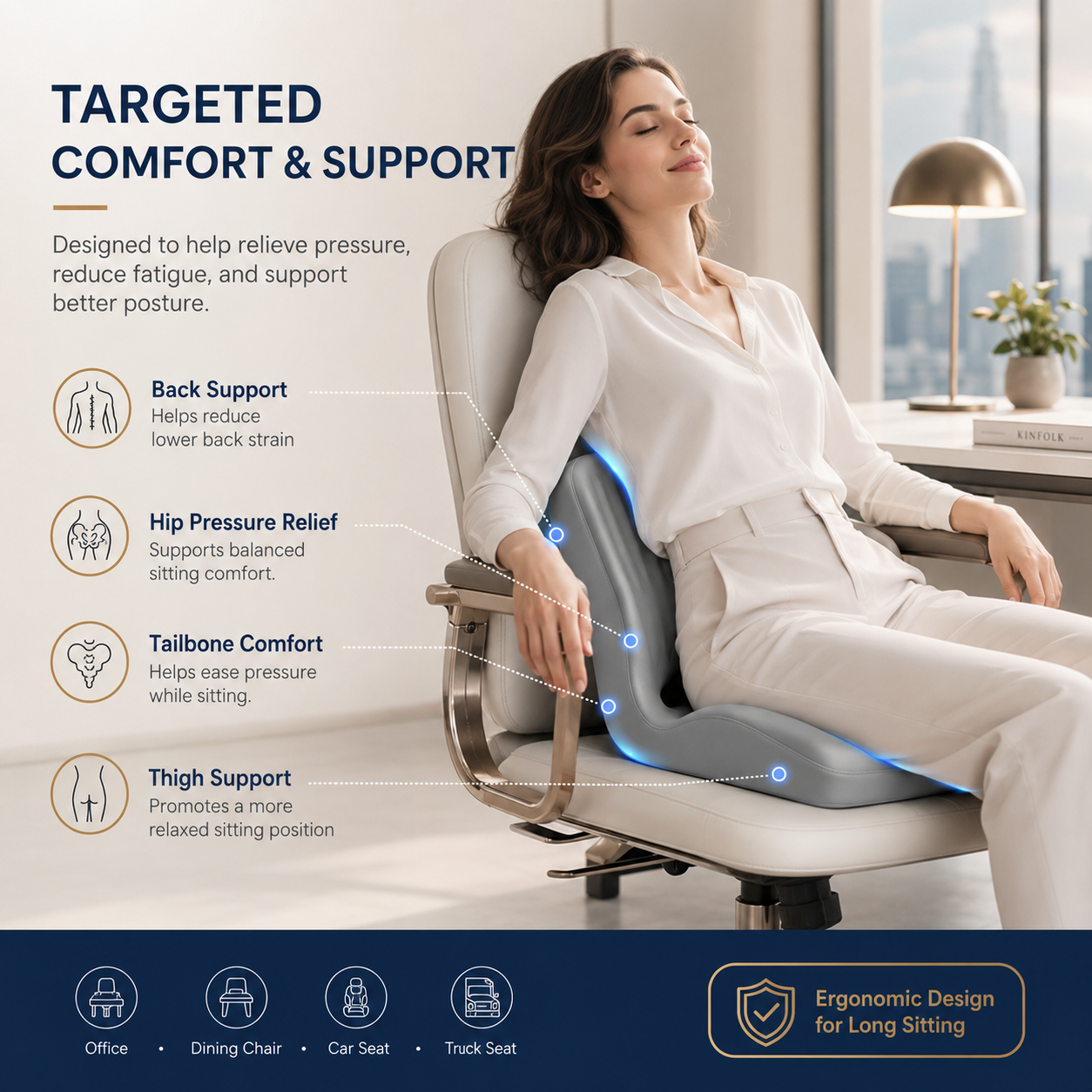 🪑 Ergonomic Memory Foam Seat Cushion — Comfort & Back Support for Office, Car & Daily Sitting thumbnail 5
