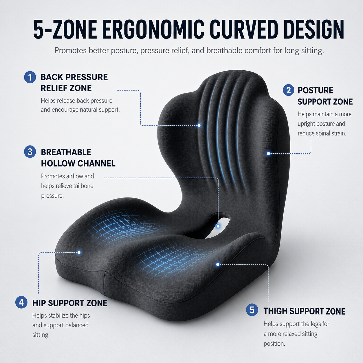🪑 Ergonomic Memory Foam Seat Cushion — Comfort & Back Support for Office, Car & Daily Sitting thumbnail 3